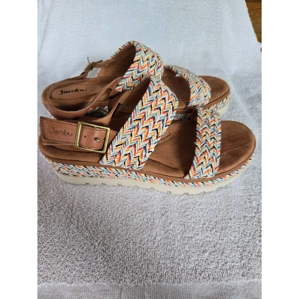 Jambu Destiny Sandals 8.5M Multicolor Wedge Braided Straps Chunky Sole Boho - Picture 2 of 9